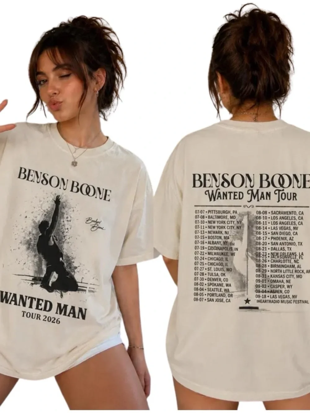 Gildan Cream Benson Wanted Man 2026 Tour Tee - Picture 1 of 3